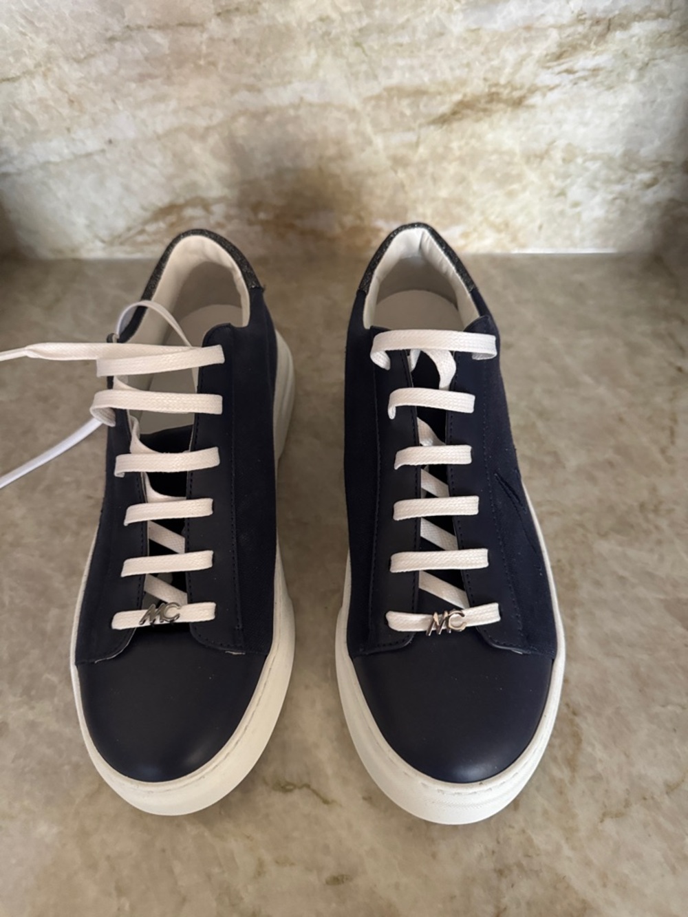 Marc Cain Navy and White Low-Top Lace-Up Sneakers
